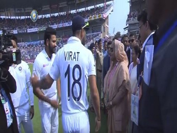 Sheikh Hasina meeting players before the match. (Photo/BCCI Twitter)