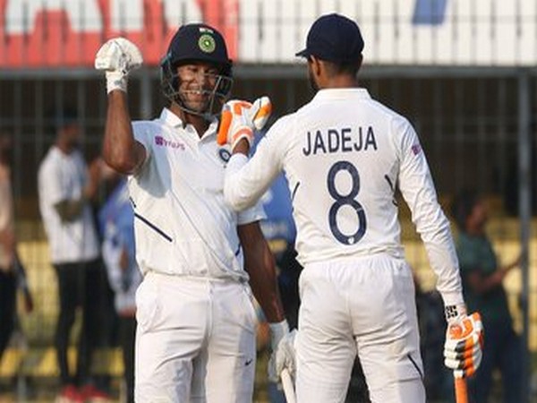 Mayank Agarwal and Ravindra Jadeja during their partnership. (Photo/BCCI Twitter)