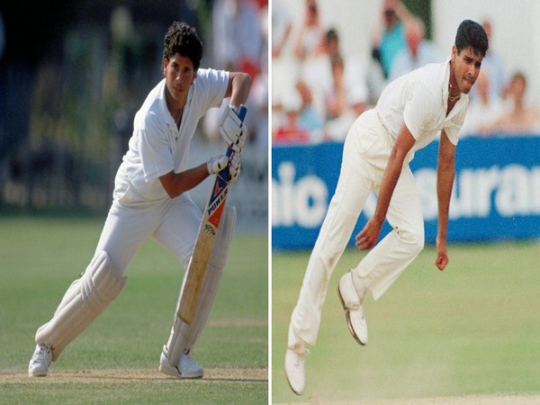 Sachin Tendulkar and Waqar Younis during their debut match (Photo/ ICC Twitter)