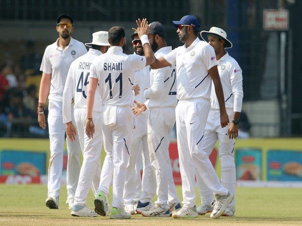 Indian cricket team celebrates after taking a wicket on day three against Bangladesh (Photo/ BCCI Twitter)