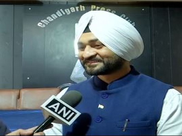 Haryana Sports Minister Sandeep Singh talking to ANI in Chandigarh on Wednesday.