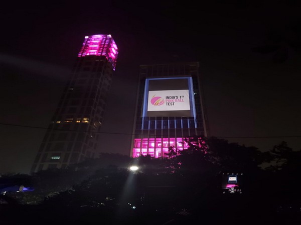 Tata Centre light up in pink colour. 