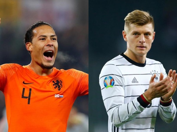 Netherlands' Virgil van Dijk (L) and Germany's Toni Kroos (R)