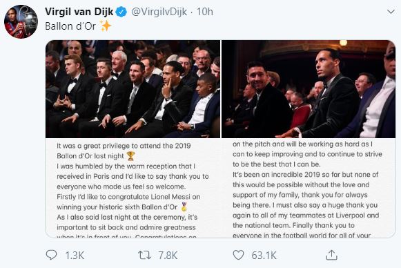 Honoured to be be in same company as Messi and Ronaldo: Virgil van Dijk ...