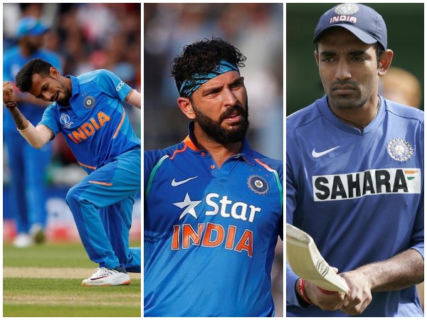 Yuzvendra Chahal, Yuvraj Singh, Robin Uthappa (from Left to Right)