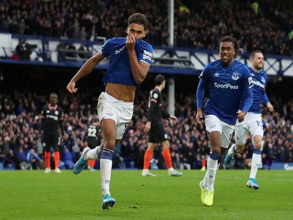 Dominic Calvert-Lewin celebrating after scoring a goal. 