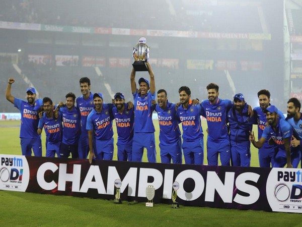 The Indian cricket team after winning the ODI series. (Photo/ ICC Twitter)