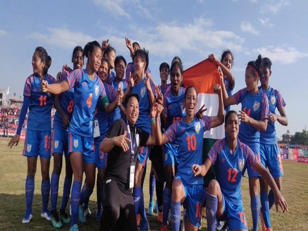 Indian women's football team celebrating after bagging a gold medal in the South Asian Games. (Photo/Indian Football Team Twitter)