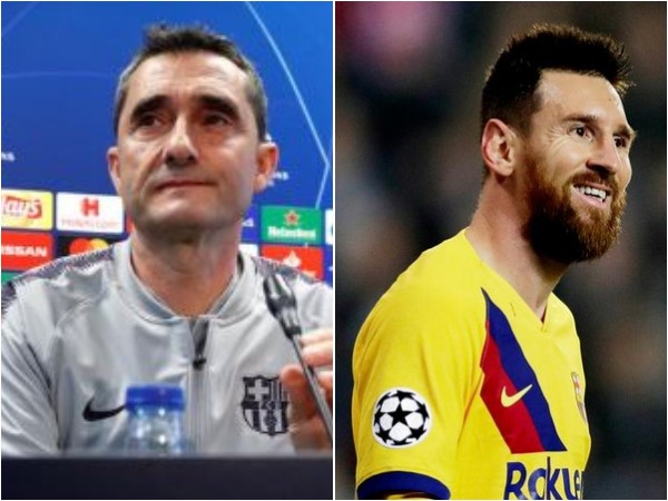 Ernesto Valverde (L) and Lionel Messi (R)