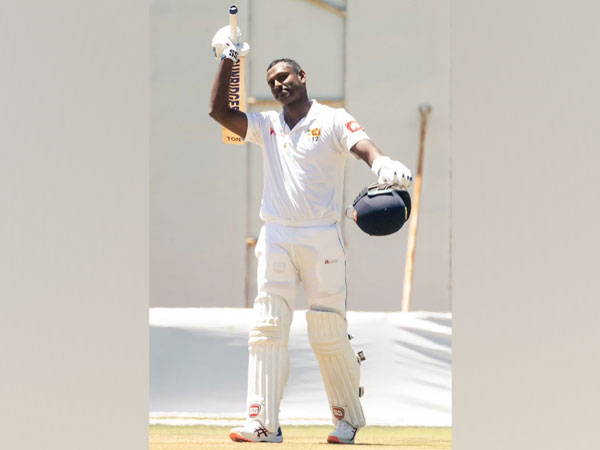 Former Sri Lanka skipper Angelo Mathews celebrates after scoring double ton (Photo/ Sri Lanka Cricket Twitter)
