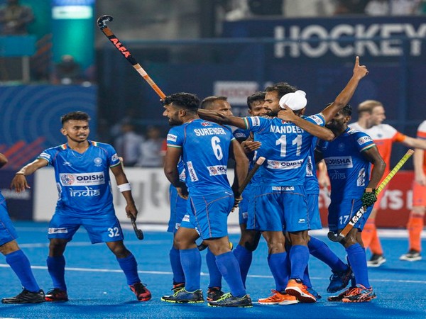 Indian side celebrating after defeating the Netherlands. (Photo/Hockey India Twitter) 