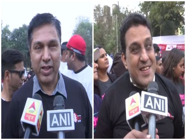 SPN Vision Run participants speaking to media persons in Mumbai on Sunday. Photo/ANI
