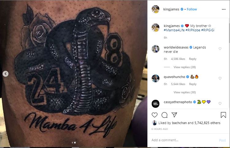 LeBron James gets inked in honour of Kobe Bryant - Sportz Business