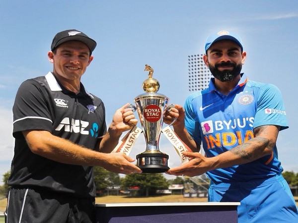 Tom Latham and Virat Kohli with the ODI series trophy (Photo/ BCCI Twitter)