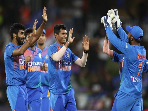 Indian players celebrating after winning the fifth T20I over New Zealand here on Sunday. (Photo/ ICC Twitter) 